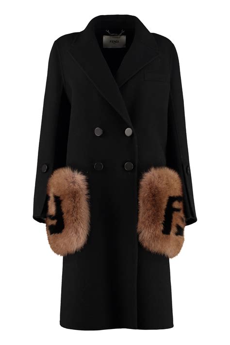 fendi double-breasted wool-blend fur collar coat|Fendi Coats for Women .